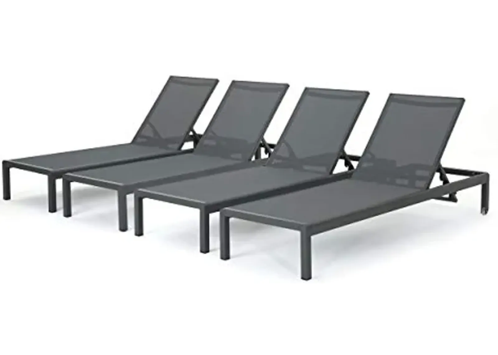 Christopher Knight Home Coral Bay Outdoor Aluminum Chaise Lounges with Mesh Seat, 4-Pcs Set, Grey / Dark Grey