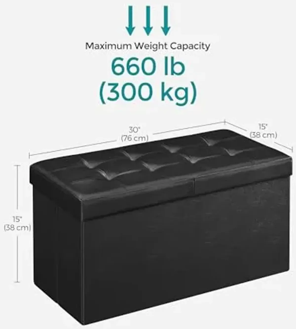 SONGMICS MAZIE Collection - 30 Inches Storage Ottoman Bench with Flipping Lid, Storage Chest Footstool, Load 660 lb, for Entryway, Living Room, Bedroom, Synthetic Leather, Black ULSF45BK