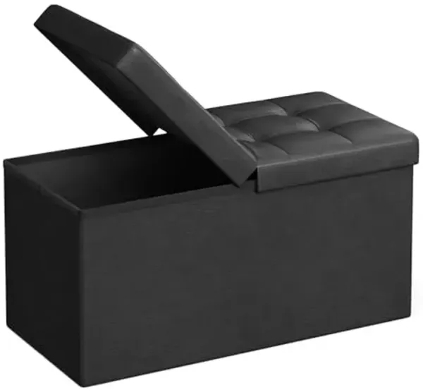 SONGMICS MAZIE Collection - 30 Inches Storage Ottoman Bench with Flipping Lid, Storage Chest Footstool, Load 660 lb, for Entryway, Living Room, Bedroom, Synthetic Leather, Black ULSF45BK