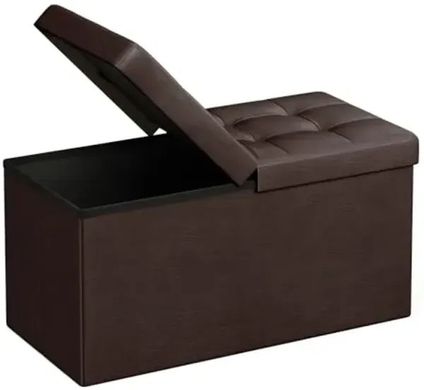 SONGMICS MAZIE Collection - 30 Inches Storage Ottoman Bench with Flipping Lid, Storage Chest Footstool, Load 660 lb, for Entryway, Living Room, Bedroom, Synthetic Leather, Brown ULSF45BR