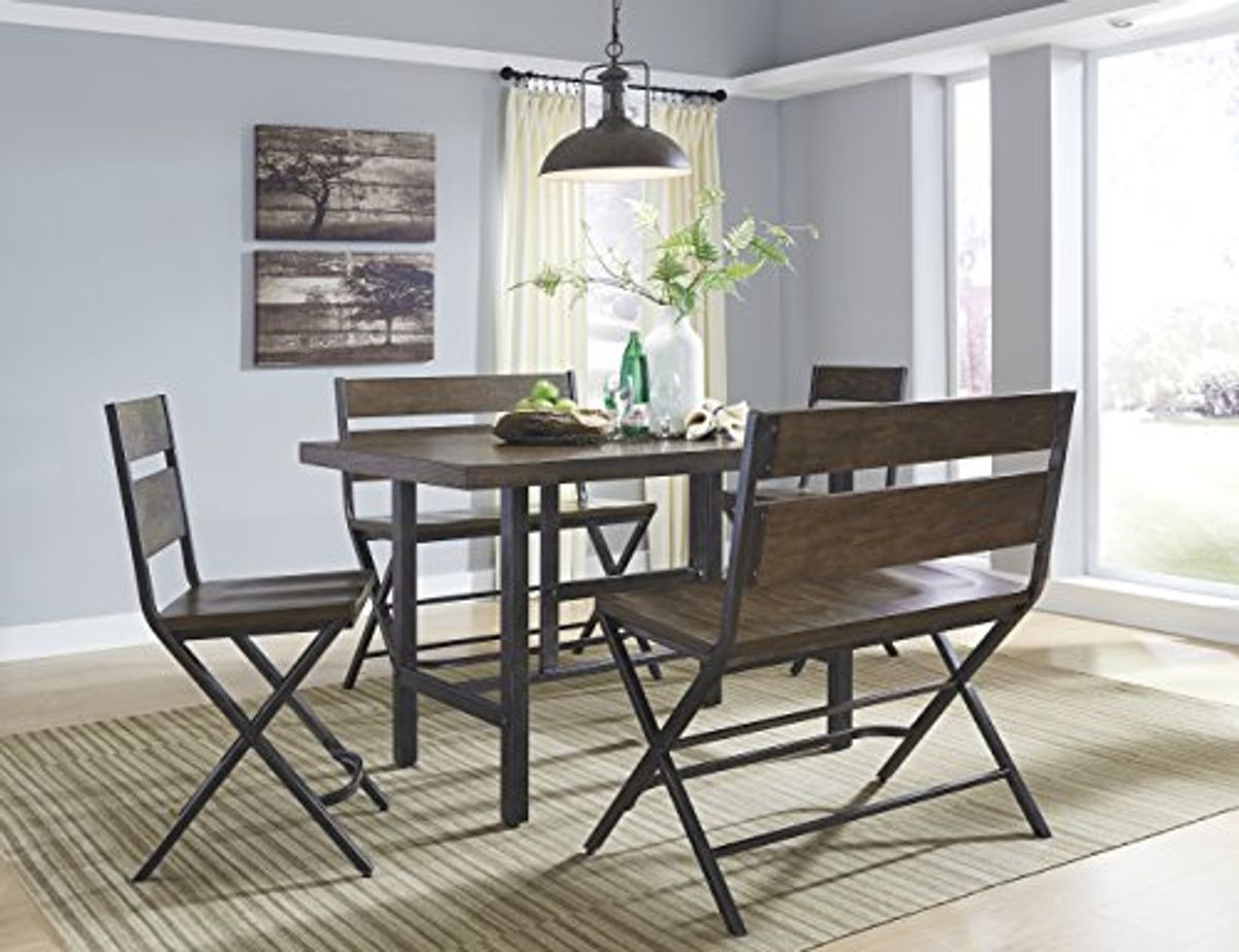 Ashley Furniture Signature Design - Kavari 5-Piece Dining Room Set - Includes Counter Height Table & 2 Barstools & 2 Double Barstools - Brown