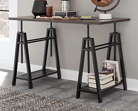 Signature Design by Ashley Irene Adjustable Height Industrial Writing Desk, Brown & Black