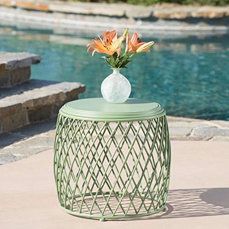 Christopher Knight Home Alamera Outdoor Lattice Iron Side Table, 19", Matte Green