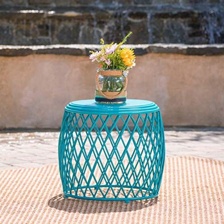 Christopher Knight Home Alamera Outdoor 19" Lattice Iron Side Table, Matte Teal