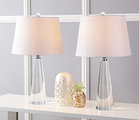 SAFAVIEH Lighting Collection Gladys Modern Clear Crystal 25-inch Bedroom Living Room Home Office Desk Nightstand Table Lamp Set of 2 (LED Bulbs Included)