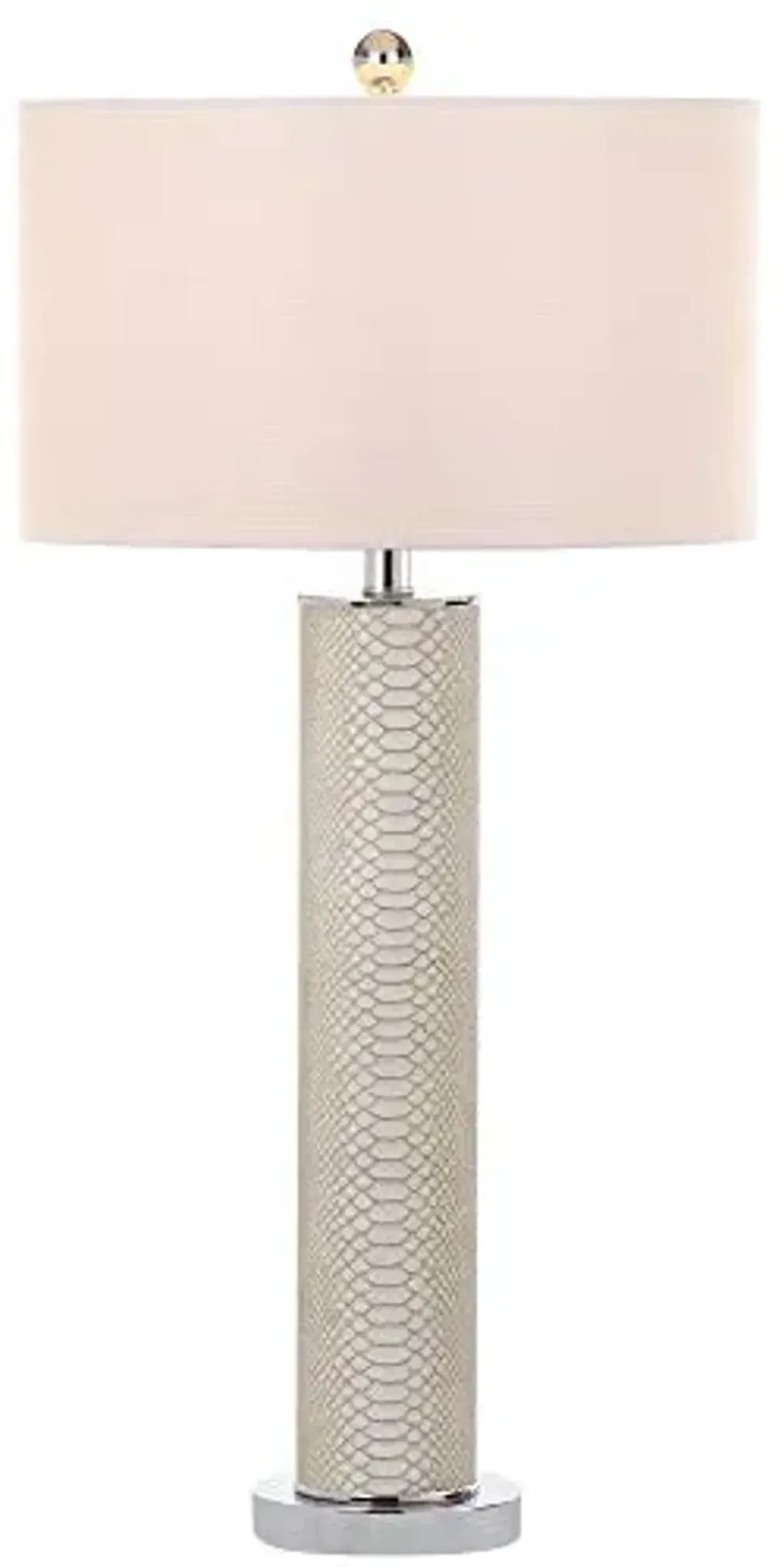 SAFAVIEH Lighting Collection Ollie Modern Contemporary Cream Faux Snakeskin 32-inch Bedroom Living Room Home Office Desk Nightstand Table Lamp Set of 2 (LED Bulbs Included)