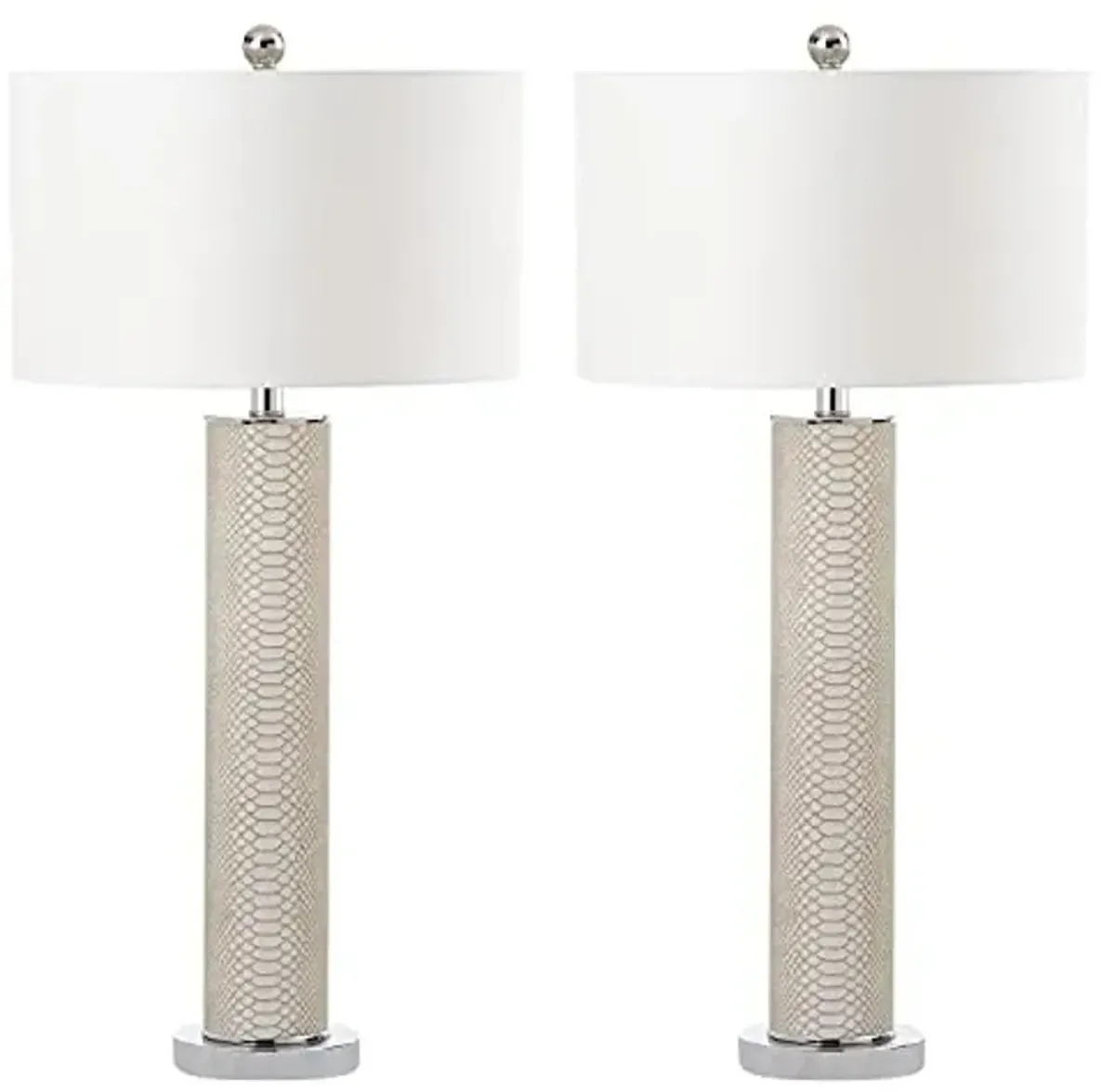 SAFAVIEH Lighting Collection Ollie Modern Contemporary Cream Faux Snakeskin 32-inch Bedroom Living Room Home Office Desk Nightstand Table Lamp Set of 2 (LED Bulbs Included)