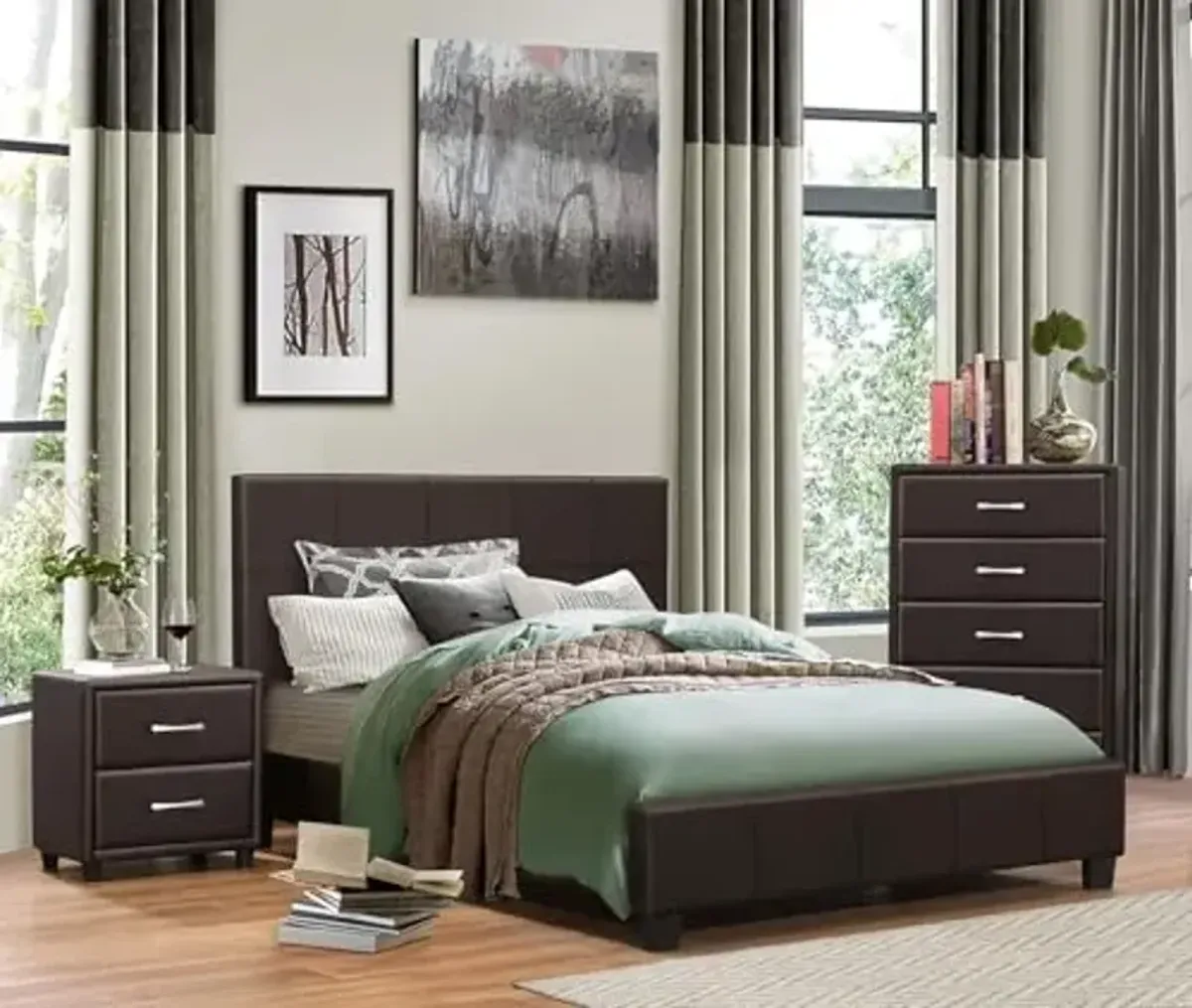 Homelegance Lorenzi Faux Leather Upholstered Platform Bed, Full, Brown