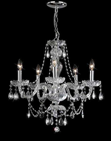 SAFAVIEH Lighting Collection Jingle Traditional Shabby Chic Farmhouse Chrome Crystal 23-inch Diameter 5-light Adjustable Hanging Chandelier Light Fixture (LED Bulbs Included)