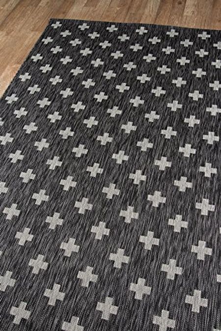Novogratz by Momeni Villa Collection Umbria Indoor/Outdoor Area Rug, Charcoal, 2'7" x 7'6" Size Mat for Living Room, Bedroom, Dining Room, Nursery, Hallways, and Home Office