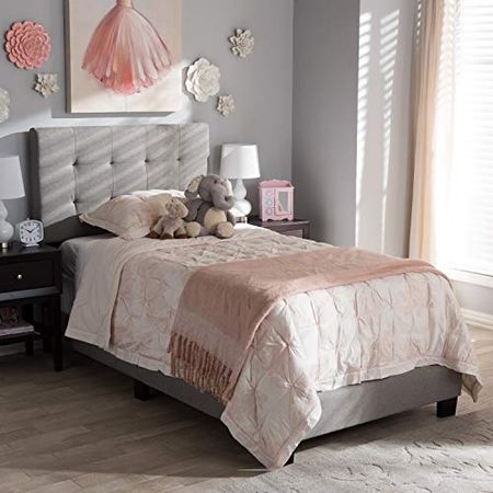 Baxton Studio Brookfield Upholstered Twin Panel Bed in Gray