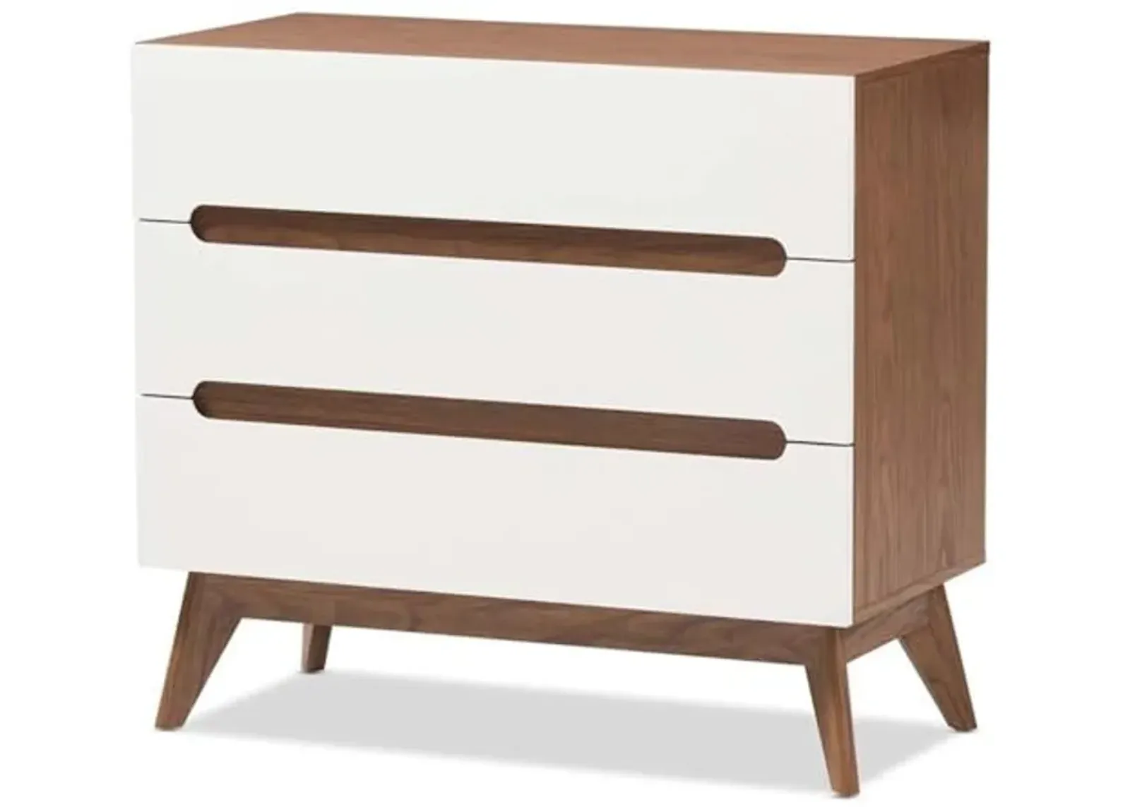 Baxton Studio Calypso Mid-Century Modern White and Walnut Wood 3-Drawer Storage Chest/Mid-Century/Particle Board/MDF with PU Paper/White/Walnut Brown