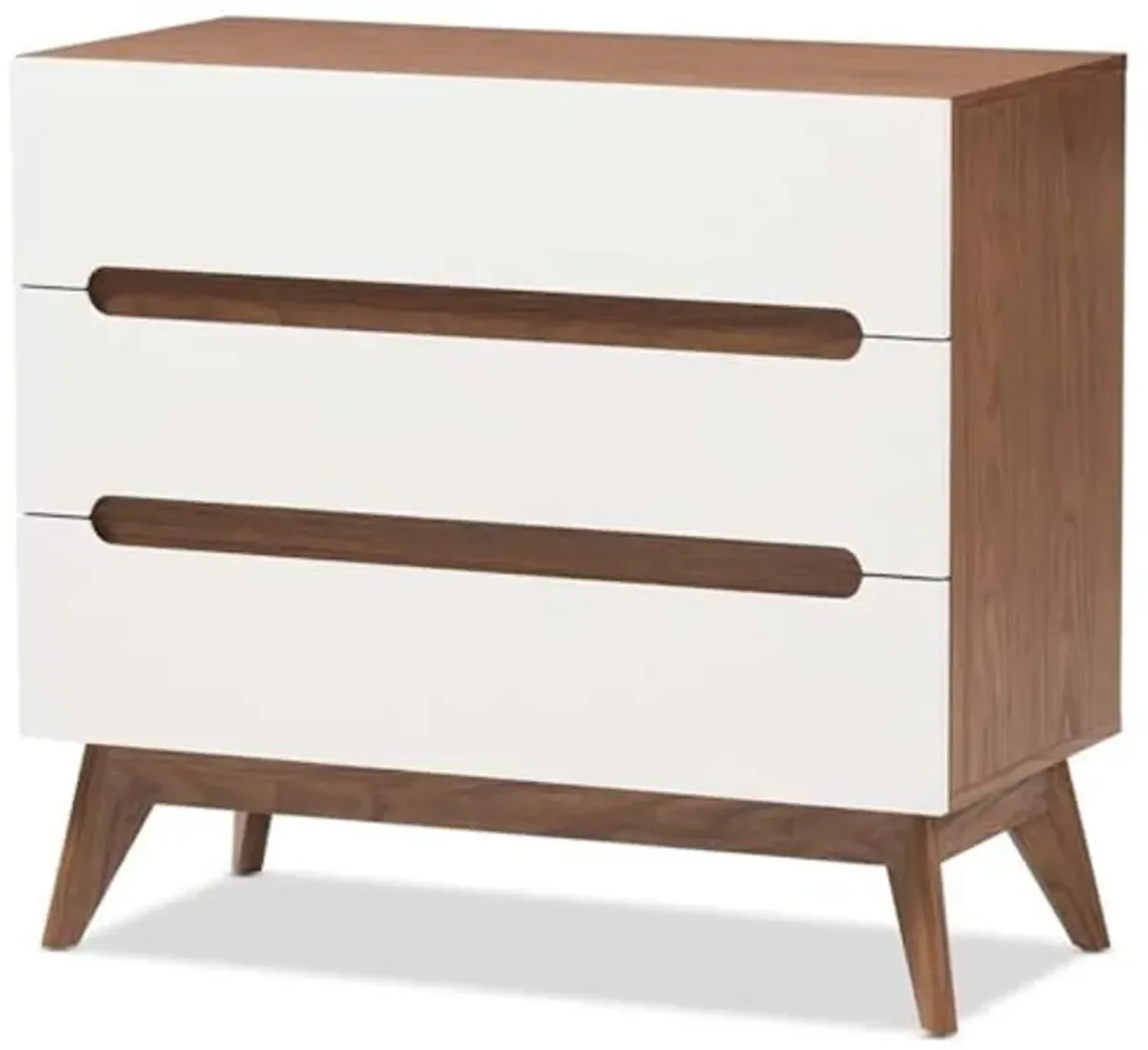 Baxton Studio Calypso Mid-Century Modern White and Walnut Wood 3-Drawer Storage Chest/Mid-Century/Particle Board/MDF with PU Paper/White/Walnut Brown