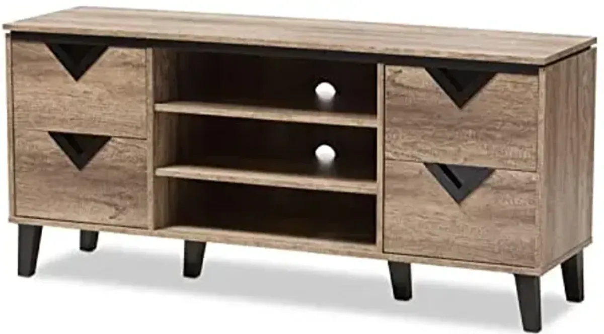 Baxton Studio Beacon TV Stand/Light Brown/Contemporary/Particle Board with PU Paper/Plastic (Handles and Legs)