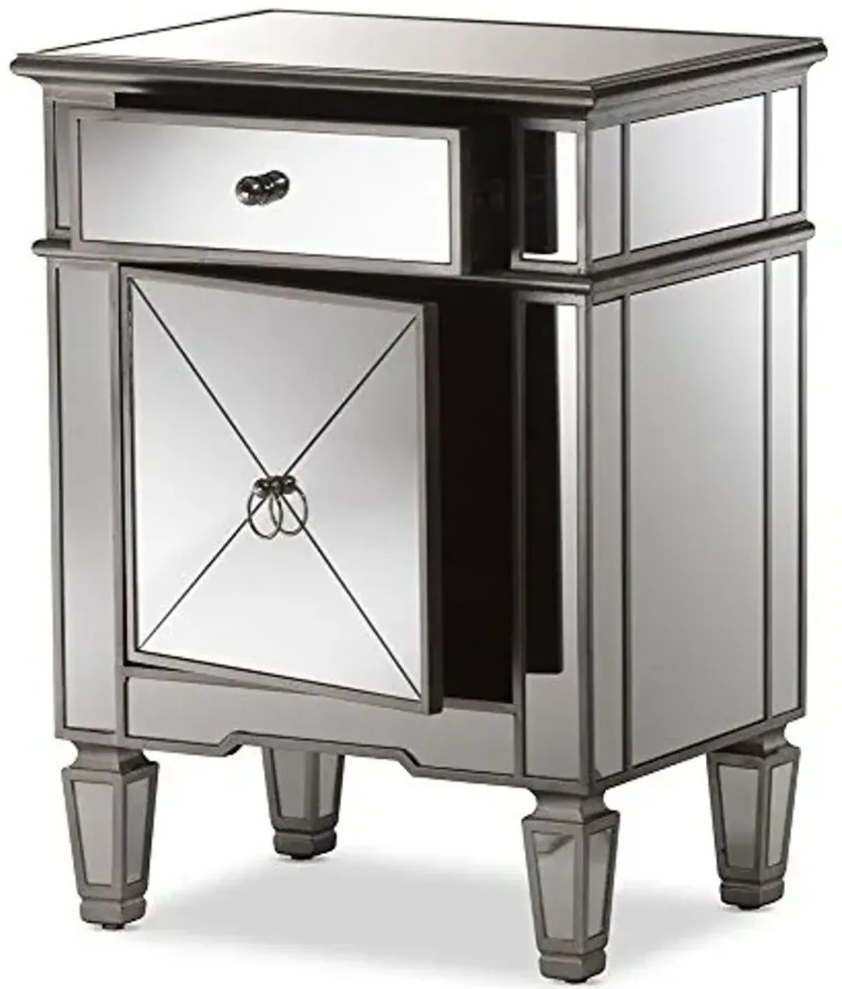 Baxton Studio Claudia Mirrored Nightstand in Silver