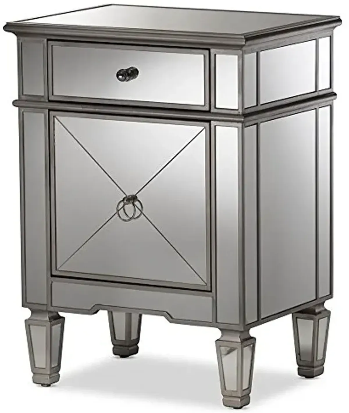 Baxton Studio Claudia Mirrored Nightstand in Silver