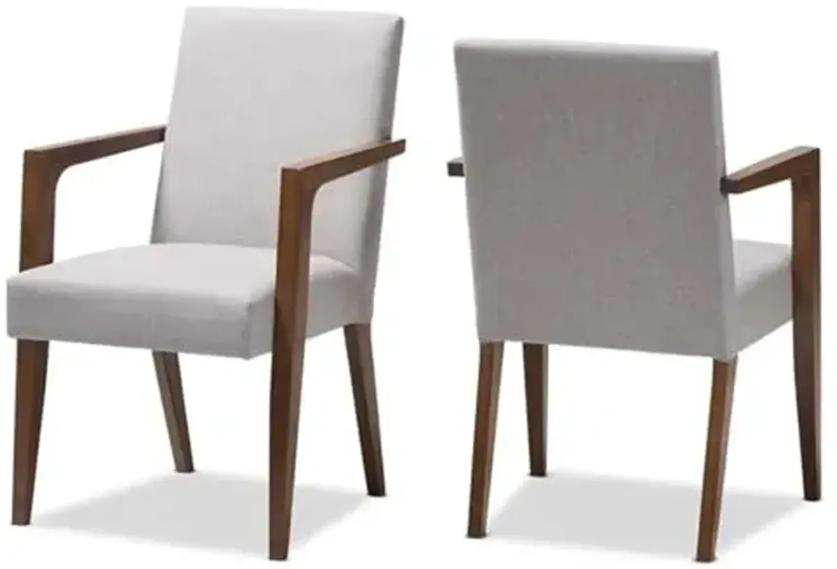 Baxton Studio Andrea Upholstered Arm Chair in Gray Beige (Set of 2)