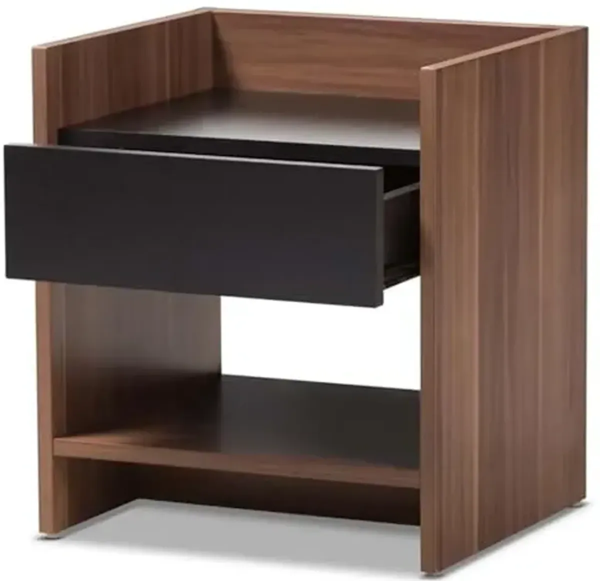 Baxton Studio Vanda Wood 1-Drawer Nightstand/Contemporary/Black/Walnut Brown/Particle Board/MDF with PU Paper