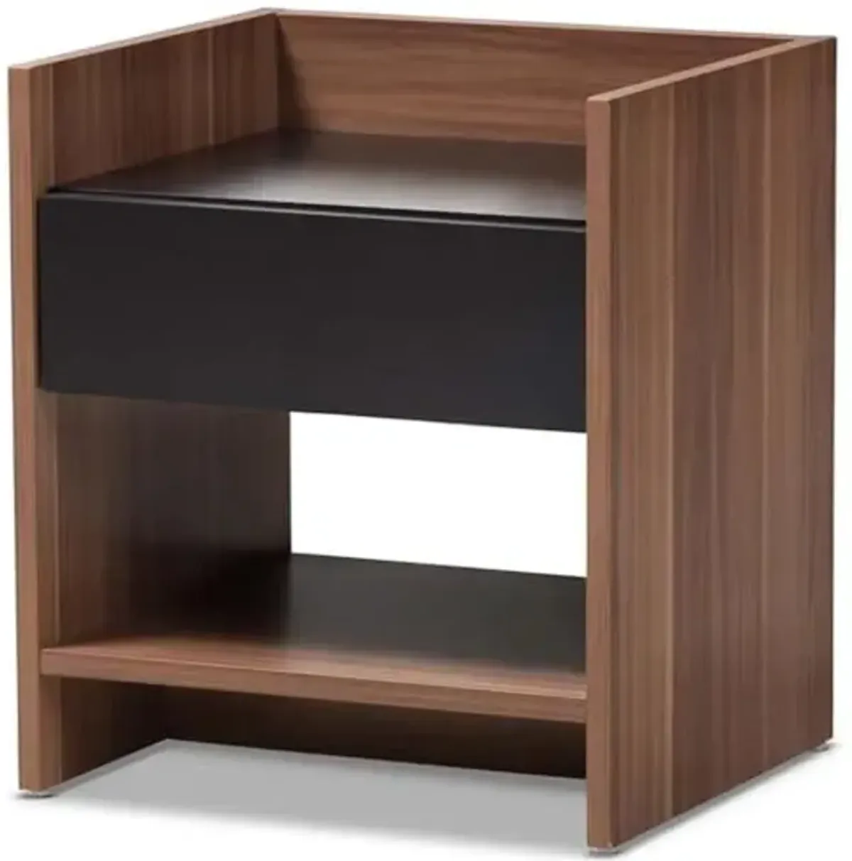 Baxton Studio Vanda Wood 1-Drawer Nightstand/Contemporary/Black/Walnut Brown/Particle Board/MDF with PU Paper