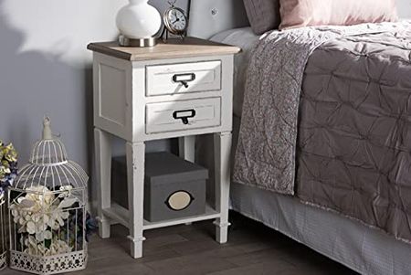 Baxton Studio Dauphine 15 3/4" Wide Weathered Oak and White Side Table