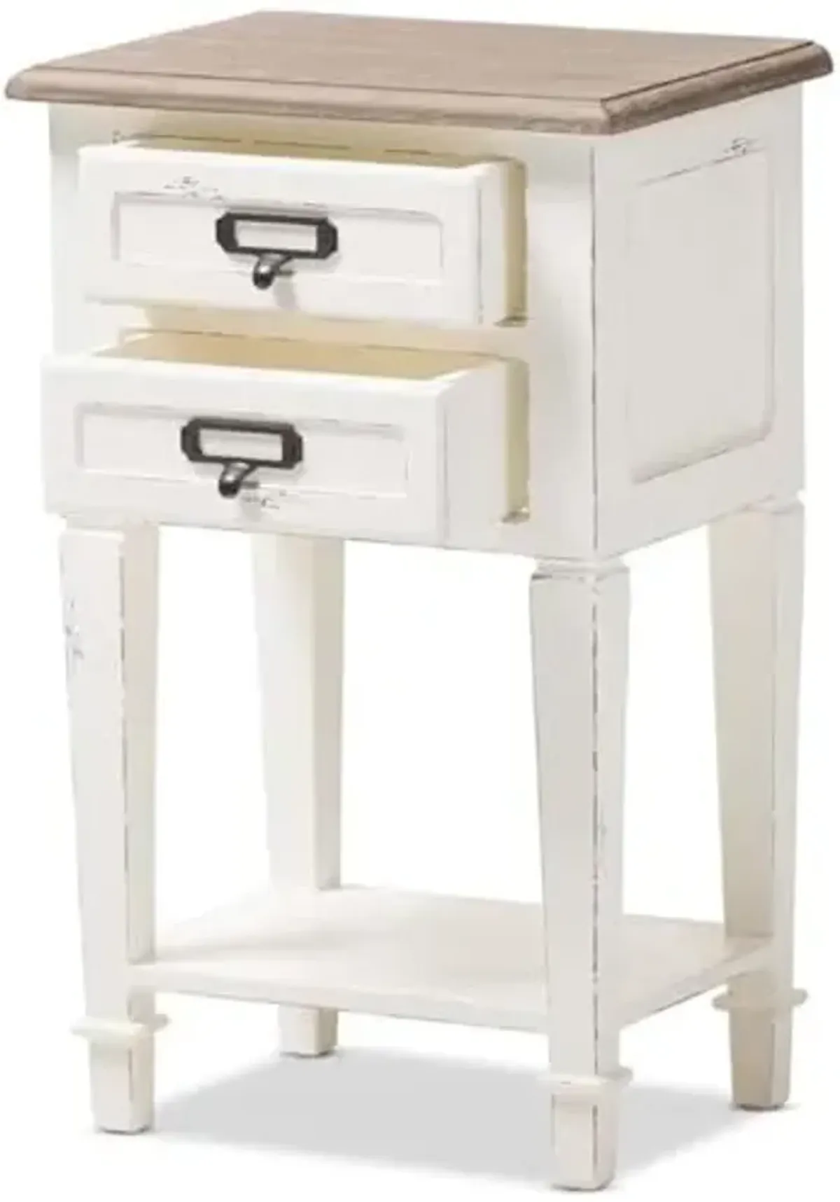 Baxton Studio Dauphine 15 3/4" Wide Weathered Oak and White Side Table