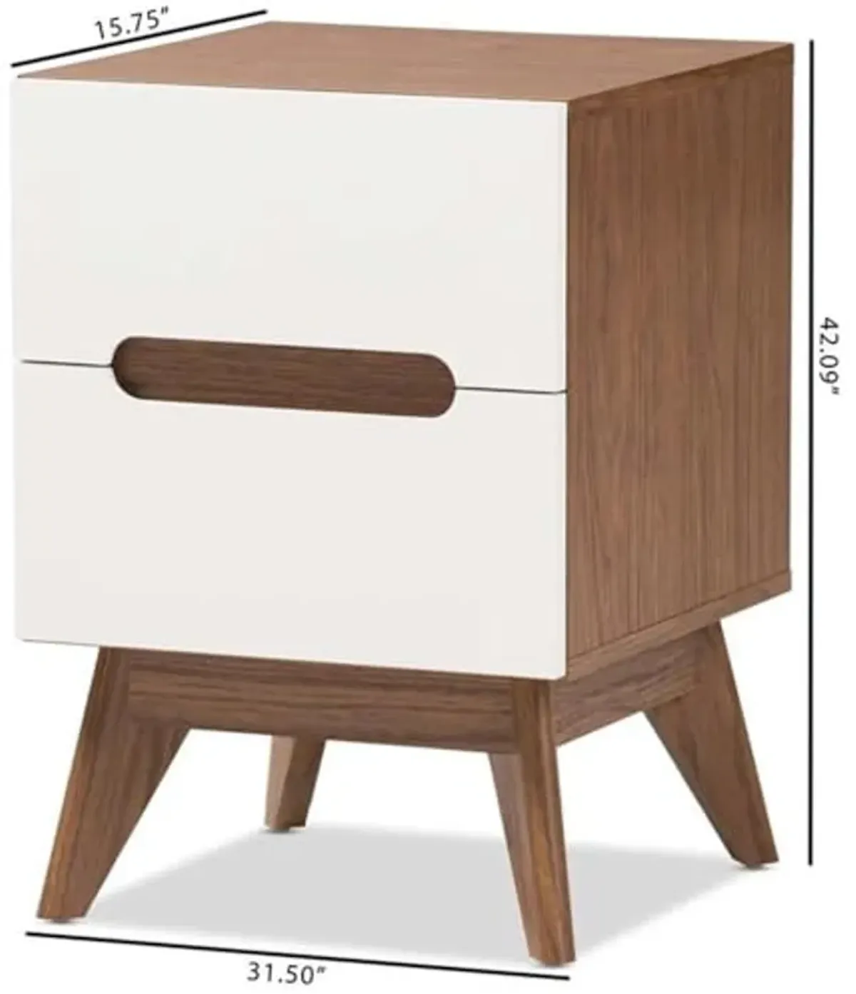 Baxton Studio Calypso Mid-Century Modern White and Walnut Wood 3-Drawer Storage Nightstand/Mid-Century/Particle Board/MDF with PU Paper/White/Walnut Brown