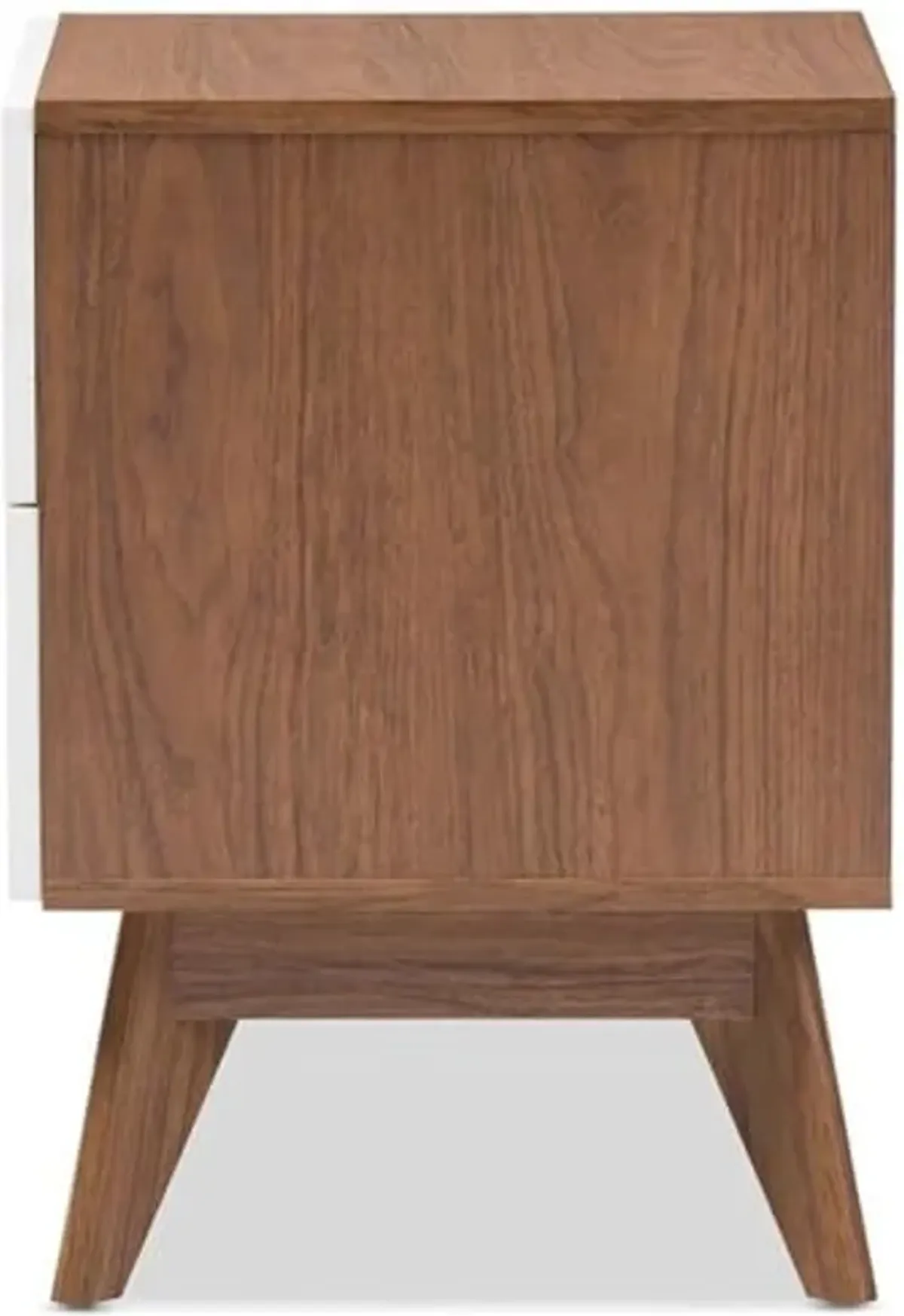 Baxton Studio Calypso Mid-Century Modern White and Walnut Wood 3-Drawer Storage Nightstand/Mid-Century/Particle Board/MDF with PU Paper/White/Walnut Brown