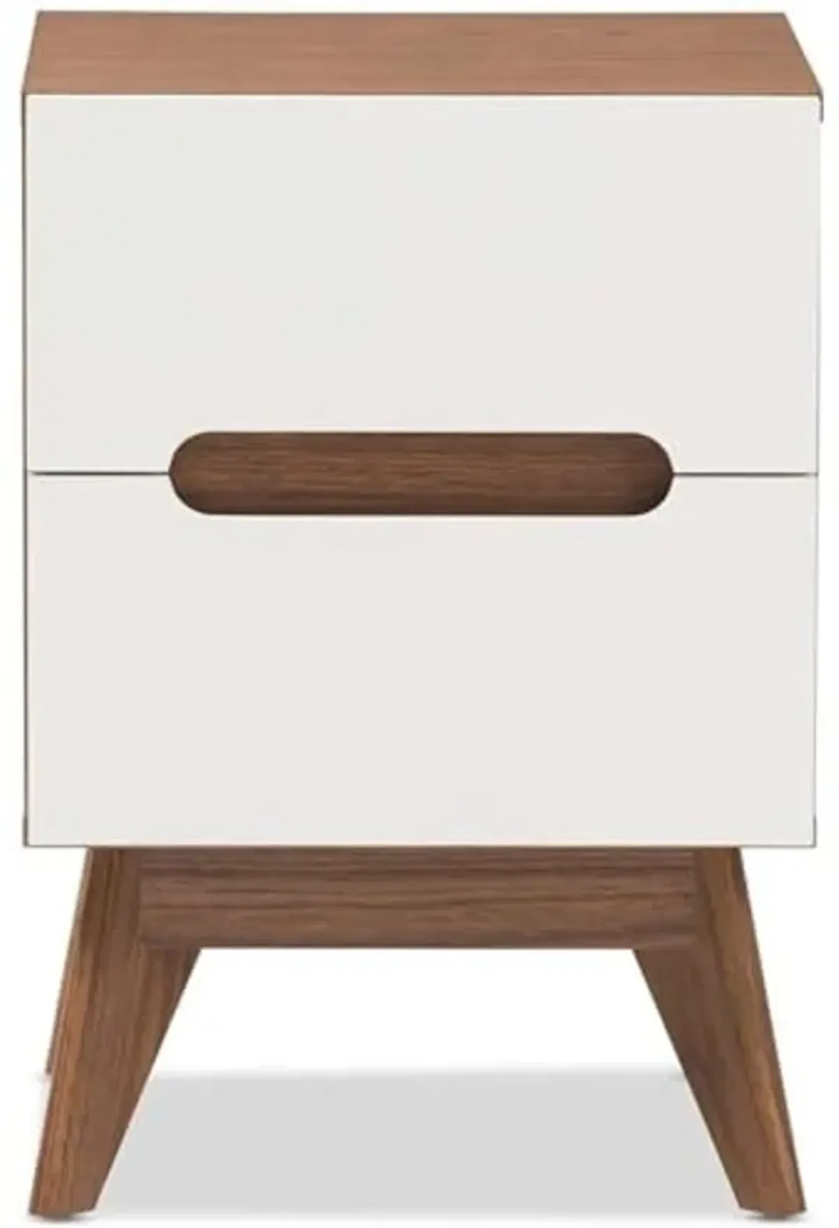 Baxton Studio Calypso Mid-Century Modern White and Walnut Wood 3-Drawer Storage Nightstand/Mid-Century/Particle Board/MDF with PU Paper/White/Walnut Brown