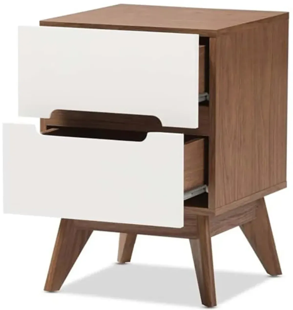 Baxton Studio Calypso Mid-Century Modern White and Walnut Wood 3-Drawer Storage Nightstand/Mid-Century/Particle Board/MDF with PU Paper/White/Walnut Brown