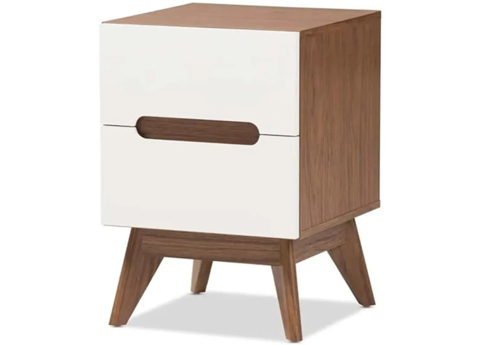 Baxton Studio Calypso Mid-Century Modern White and Walnut Wood 3-Drawer Storage Nightstand/Mid-Century/Particle Board/MDF with PU Paper/White/Walnut Brown