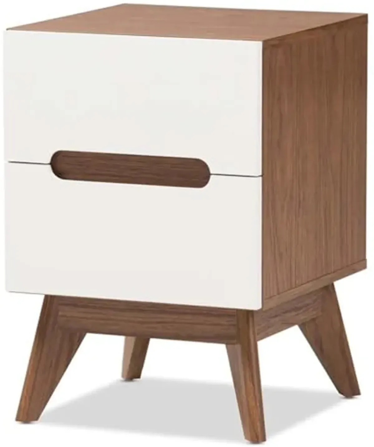 Baxton Studio Calypso Mid-Century Modern White and Walnut Wood 3-Drawer Storage Nightstand/Mid-Century/Particle Board/MDF with PU Paper/White/Walnut Brown