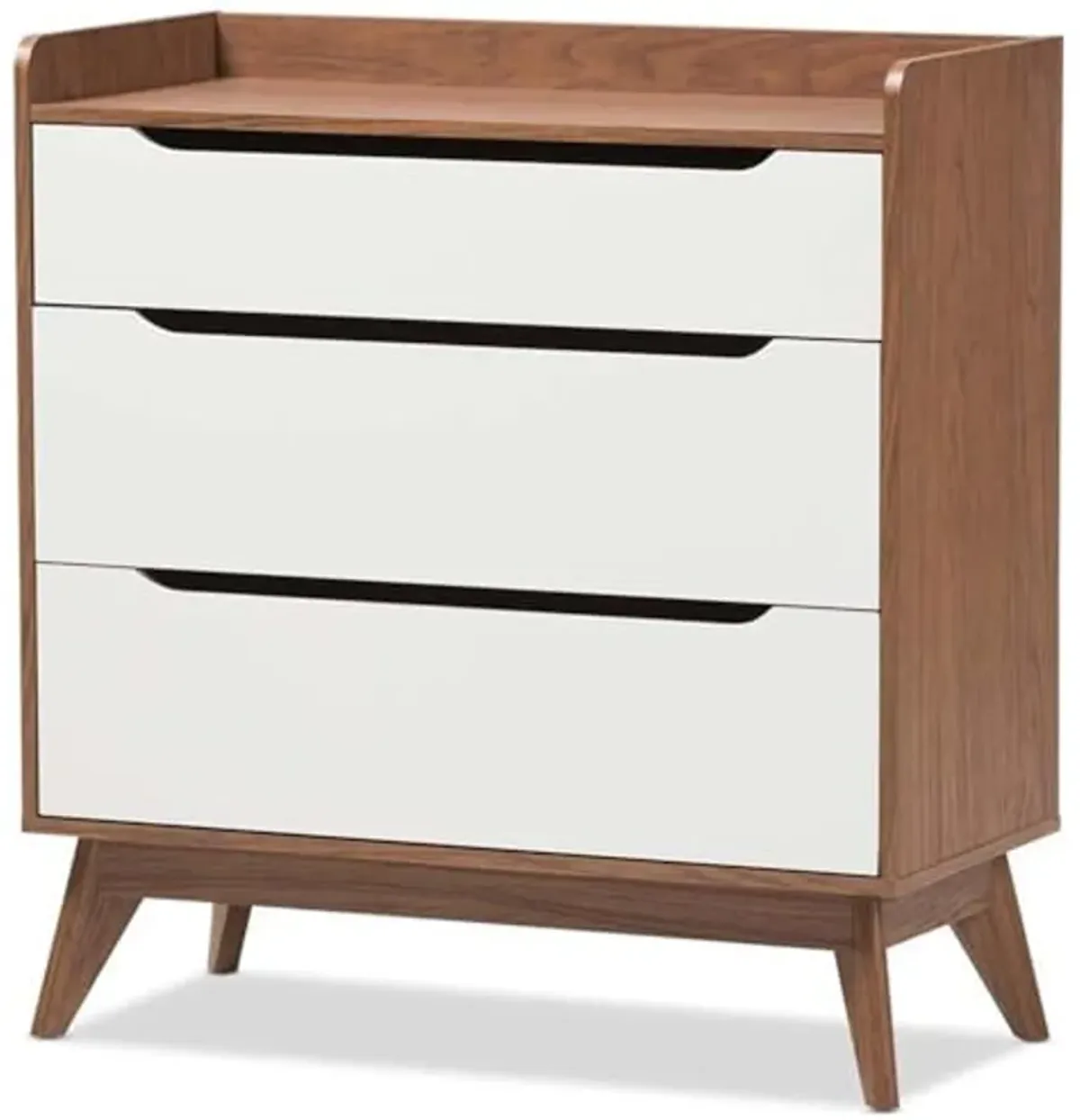 Baxton Studio Brighton 3-Drawer Storage Chest/Mid-Century/Particle Board/MDF with PU Paper/White/Walnut Brown