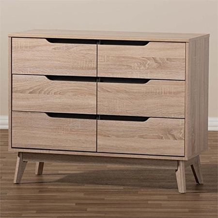 Baxton Studio Fella 6 Drawer Wood Double Dresser in Light Brown