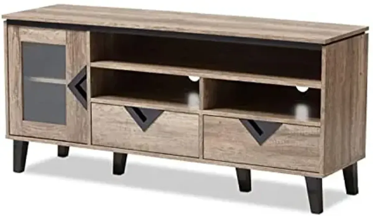 Baxton Studio Cardiff 55" Wood TV Stand in Distressed Oak