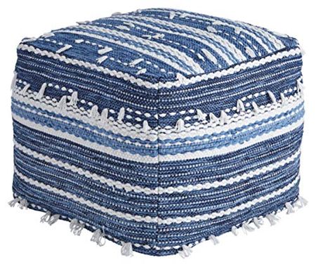 Signature Design by Ashley Anthony Cotton Woven Pouf, 20 x 16 In, Blue & White