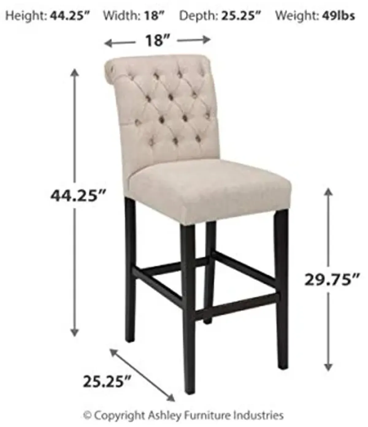 Signature Design by Ashley Tripton Casual 30" Pub Height Tufted Upholstered Barstool, 2 Count, Beige