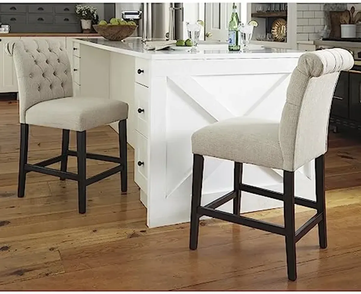 Signature Design by Ashley Tripton Casual 30" Pub Height Tufted Upholstered Barstool, 2 Count, Beige