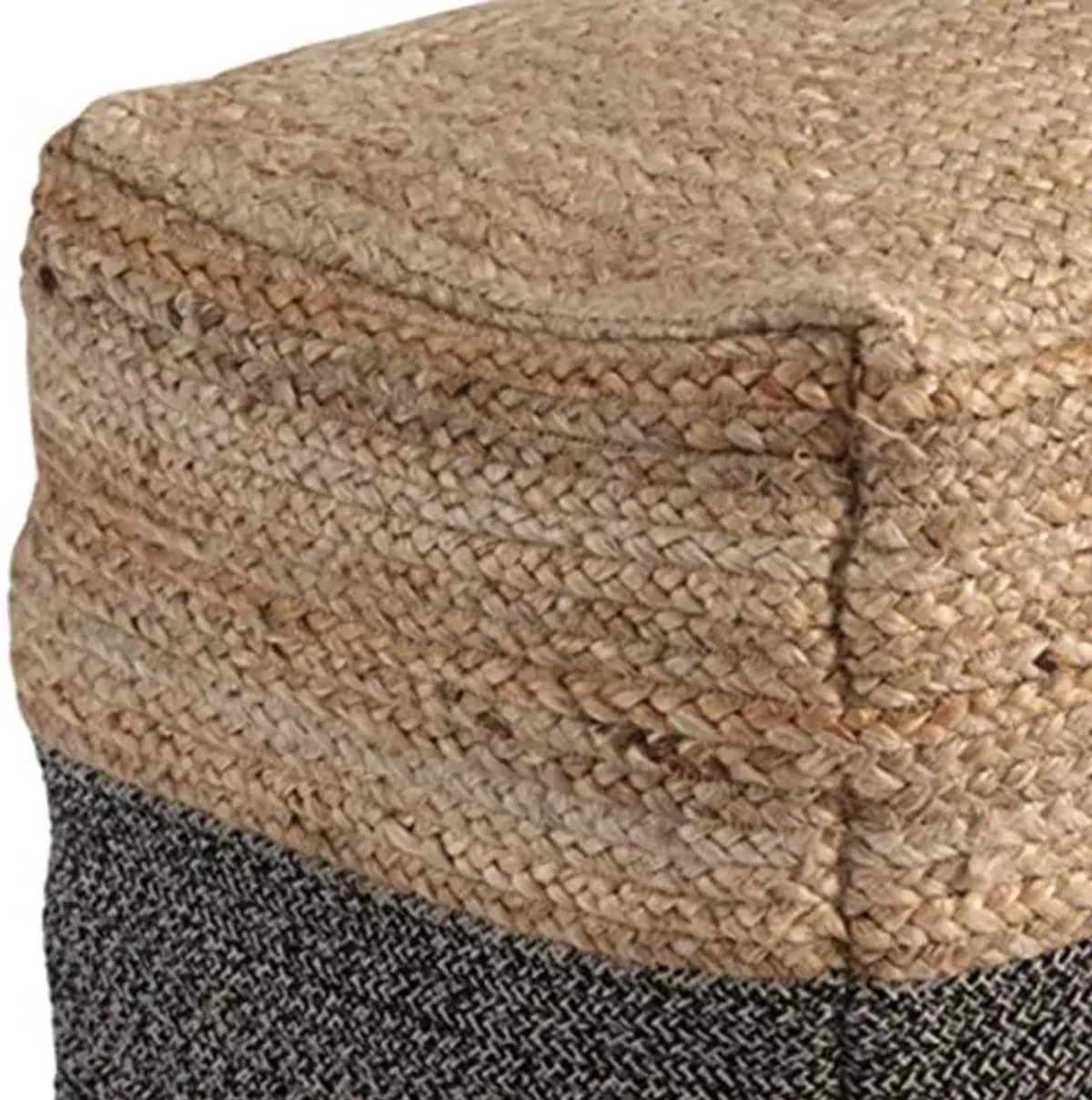 Signature Design by Ashley Sweed Valley Farmhouse Jute Braided Pouf, 17.5 x 20.25 inches, Natural & Black