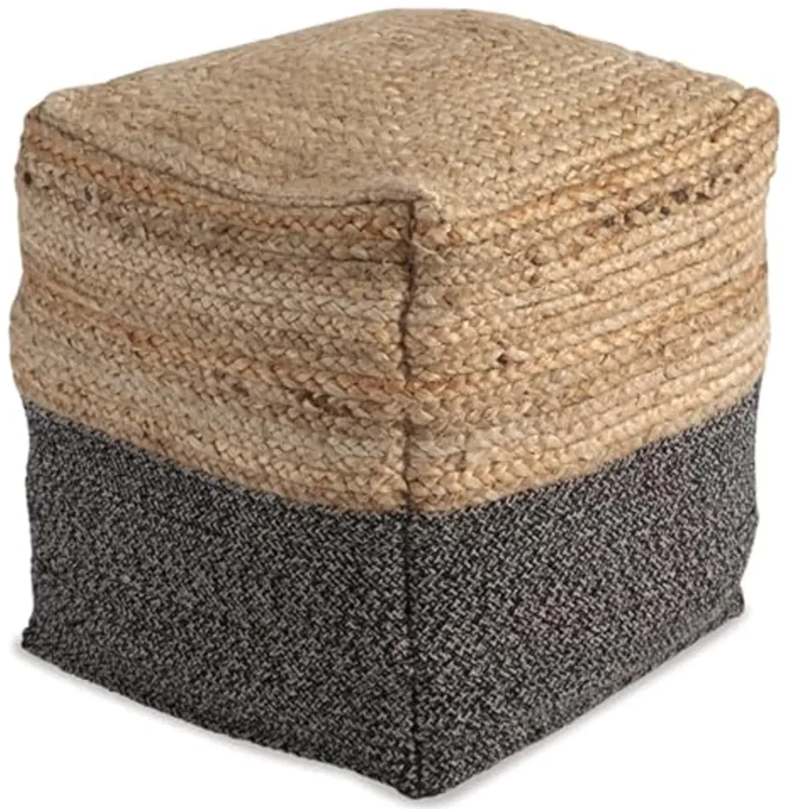 Signature Design by Ashley Sweed Valley Farmhouse Jute Braided Pouf, 17.5 x 20.25 inches, Natural & Black