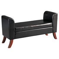 Signature Design by Ashley Contemporary Faux Leather Storage Bench with Lift Top Storage, Black, Brown