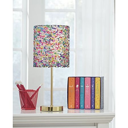 Signature Design by Ashley Maddy Glam 18.25" Youth Multicolored Sequined Drum Shade Single Table Lamp, Multicolor