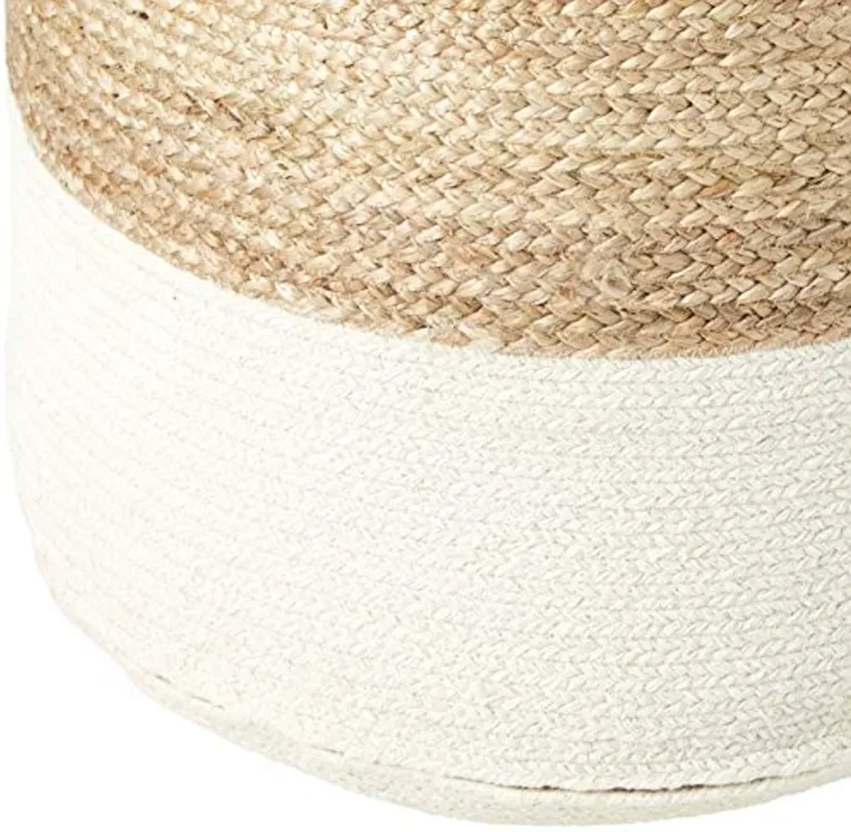 Signature Design by Ashley Sweed Valley Jute & Cotton Pouf, 19 x 19 Inches, Beige & White