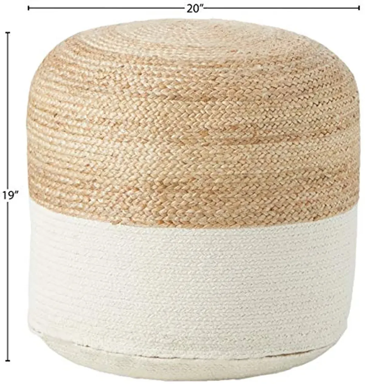 Signature Design by Ashley Sweed Valley Jute & Cotton Pouf, 19 x 19 Inches, Beige & White