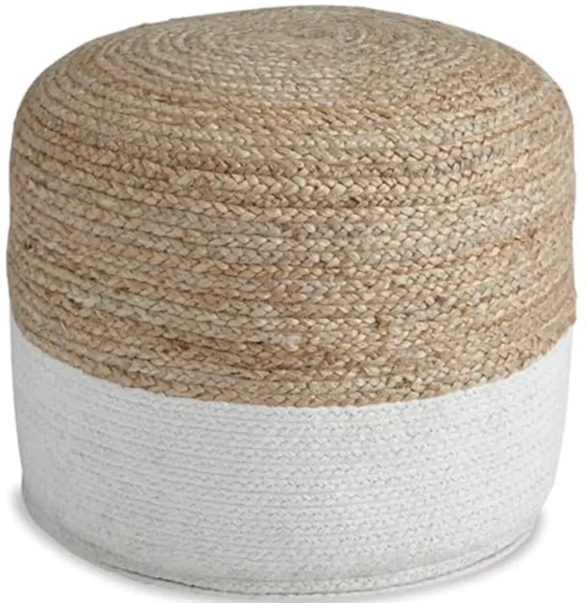 Signature Design by Ashley Sweed Valley Jute & Cotton Pouf, 19 x 19 Inches, Beige & White