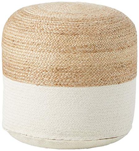 Signature Design by Ashley Sweed Valley Jute & Cotton Pouf, 19 x 19 Inches, Natural & White