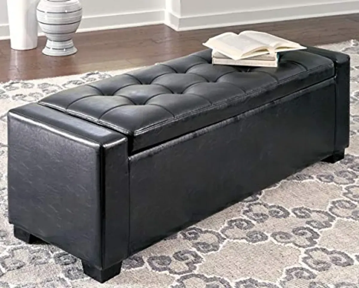 Signature Design by Ashley Contemporary Faux Leather Tufted Storage Bench with Lift Top, Black