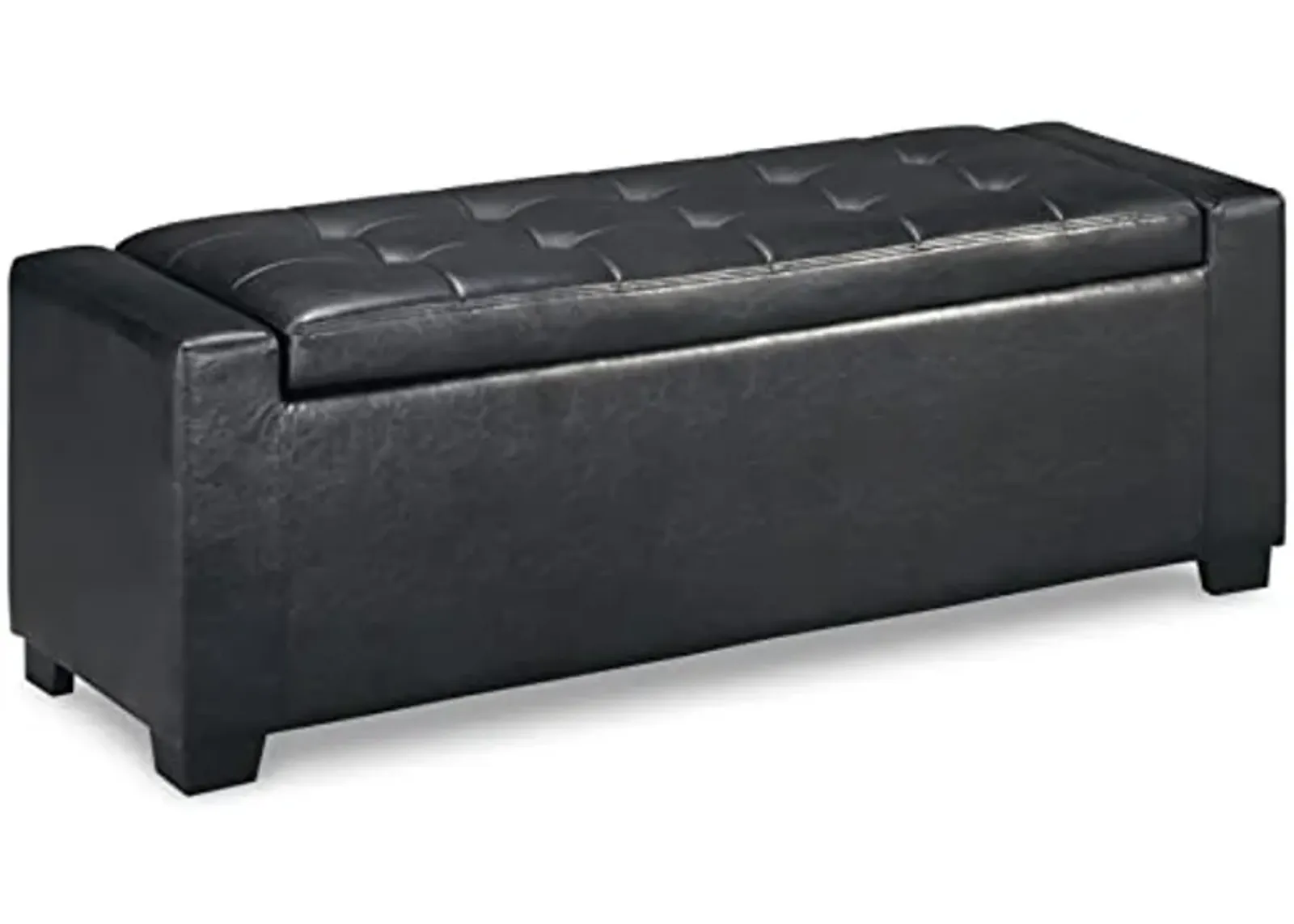 Signature Design by Ashley Contemporary Faux Leather Tufted Storage Bench with Lift Top, Black