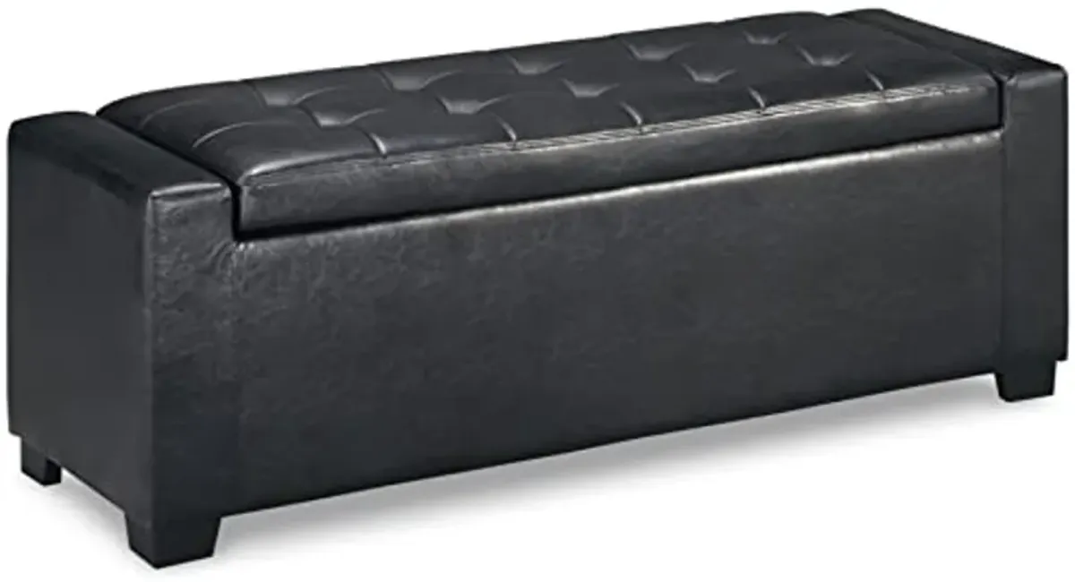 Signature Design by Ashley Contemporary Faux Leather Tufted Storage Bench with Lift Top, Black