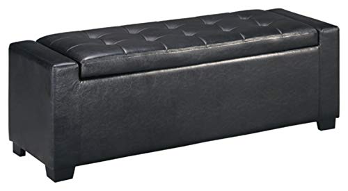 Signature Design by Ashley Contemporary Faux Leather Tufted Storage Bench with Lift Top, Black