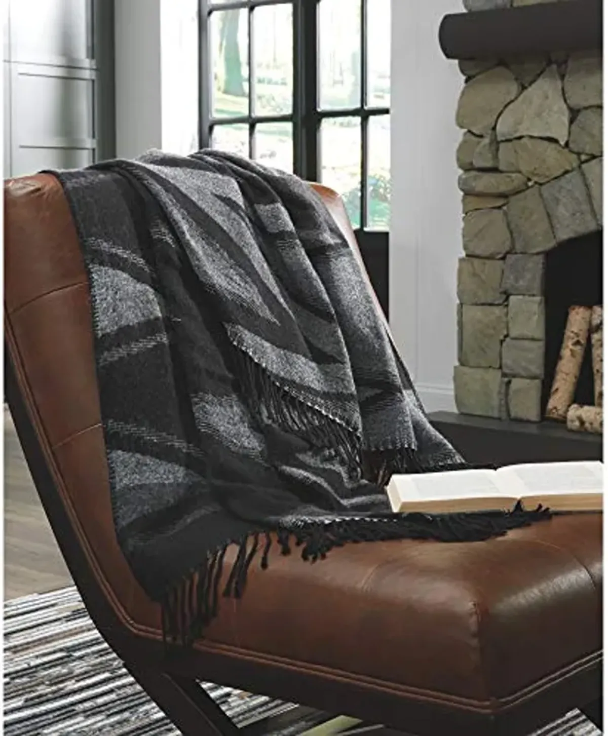 Signature Design by Ashley Cecile Tribal Throw Blanket, 50 x 60 Inches, Black and Gray